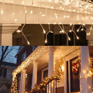 2 Pack Icicle Christmas Lights for Outside Warm White 17.67FT 300 Incandescent, Connectable String Lights with White Wire, 54 Drops, Holiday Party Incandes Icicle Lights