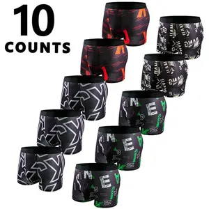 Men's 10-Pack Random Color Letter Print Drawstring Boxer Briefs High-Elastic Silky Fabric for Perfect Fit & Extreme Comfort Casual Style Underwear Customized Menswear Stylish