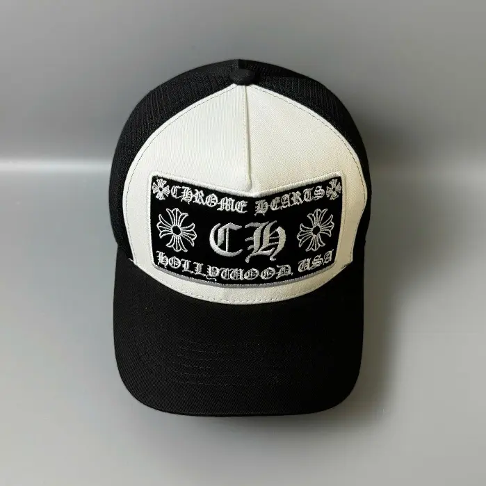 Chrome Hearts CH Floral Patch Trucker Hat, Embroidered Logo Mesh Back Adjustable Snapback Baseball Cap for Unisex Streetwear