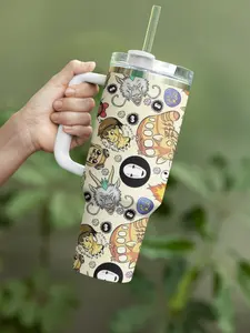 Studio Ghibli 40oz Tumbler with Handle and 20oz tumbler | Totoro, No Face & Calcifer Anime Travel Mug with Straw | Premium Insulated Stainless Steel Fan Gift Idea