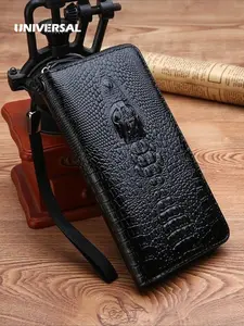 Crocodile Pattern Wallet Large Capacity Zipper Handbag for Men, Long Wallet Trendy Business Style, Stylish and Practical Purse