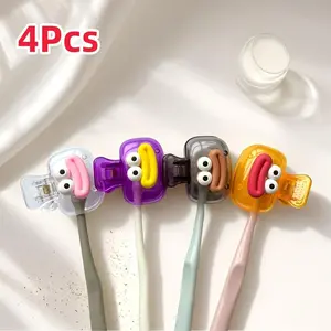 4pcs Sausage Mouth Toothbrush Holders, Portable Set of Four Colors, Home and Travel Use, Cute Toothbrush Storage Holder