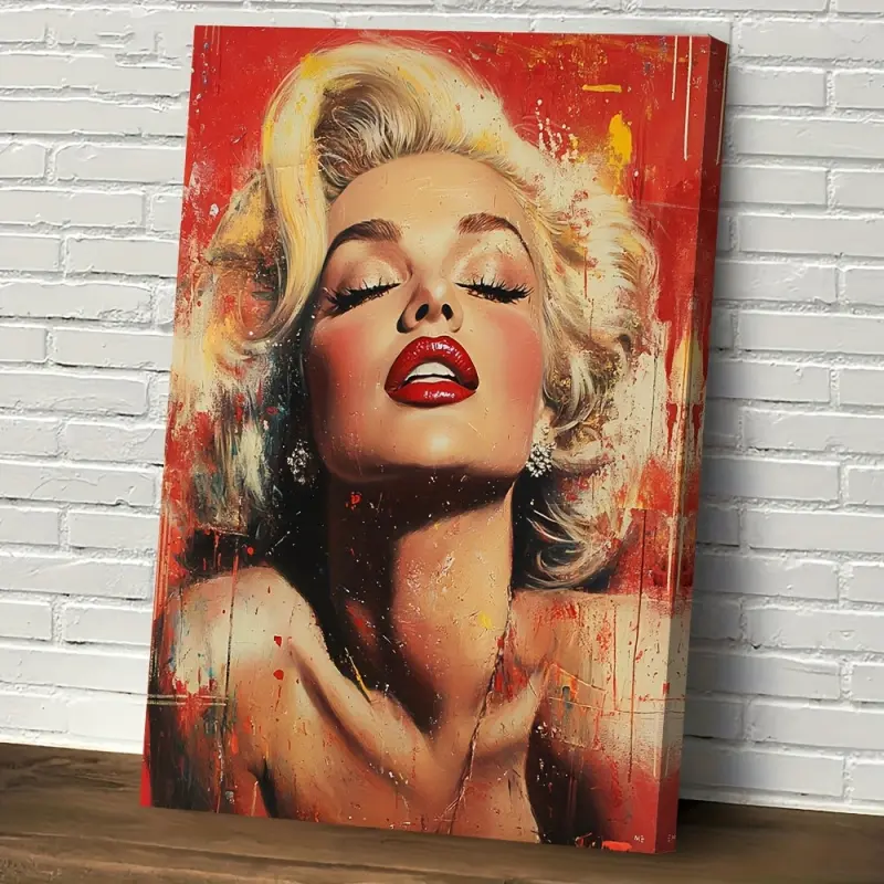 Marilyn Monroe Canvas Wall Art Print - Vibrant Red-Gold Detailed Blonde Portrait, Hanging Wood Frame Decor, 29.97x39.88cm, Inspiration for Bedroom, Living Room, Office, Decoration
