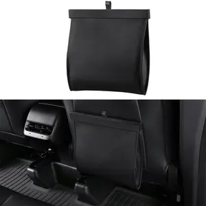 10.2"× 10.8" Foldable Car Trash Can, Soft-Leather Magnetic Waterproof Hanging Car Trash Can, Multi-Functional Car Trash Bag Organizer, Automotive Interior Accessory (Black/Orange/Red)