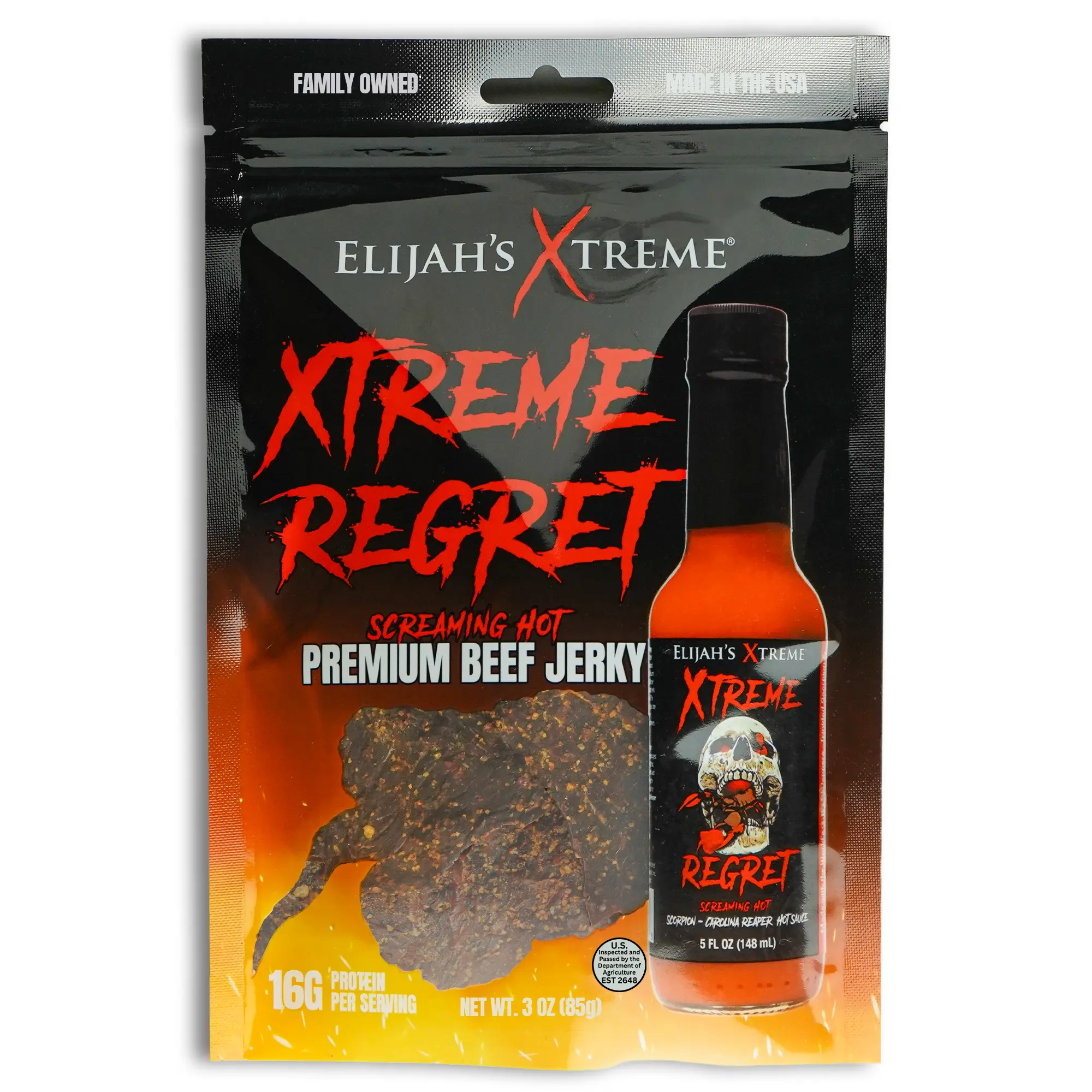 Elijah's Xtreme Beef Jerky Pick Your Flavor: Pineapple Mango, Xtreme Regret Spicy, Maple BBQ Flavors - High Protein 47g Per Bag 3oz Snack Made in Texas with USDA Certified Beef