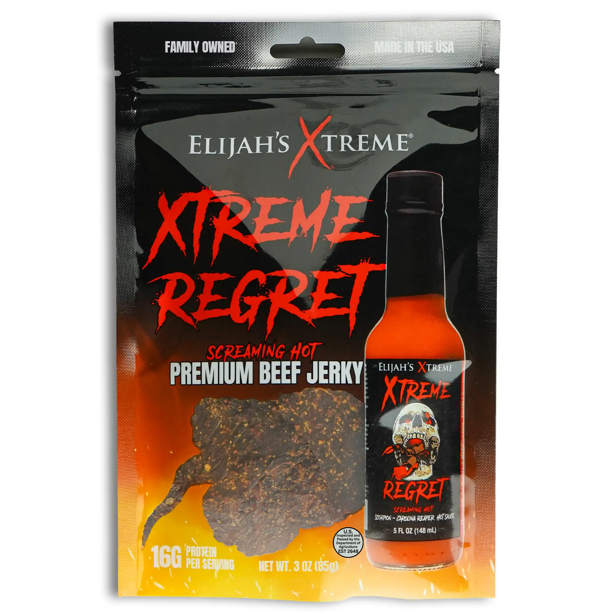 Elijah's Xtreme Beef Jerky Pick Your Flavor: Pineapple Mango, Xtreme Regret Spicy, Maple BBQ Flavors - High Protein 47g Per Bag 3oz Snack Made in Texa