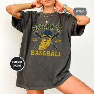 Comfort Colors Retro Savannah Baseball T-shirt - Vintage Style Unisex Tee, Soft Cotton Shirt, Banana Sports Team Fan Apparel, Casual Top,