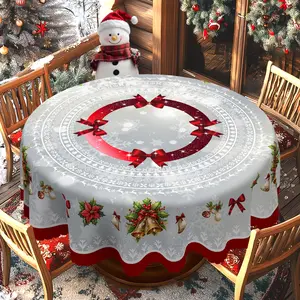 BLIOWL 2025 Luxurious Christmas Style Tablecloth, Featuring Red Christmas Bows, Bells, And Poinsettia Patterns. Round And Square Tablecloths Are Suitable For Picnics, Dinners, Kitchen And Restaurant Decorations, As Well As Indoor And Outdoor Use