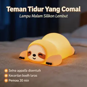 Cute Sloth Pat Night Light, Rechargeable Silicone Touch Lamp, Cordless Dimmable Nursery Light for Kids Bedroom & Travel