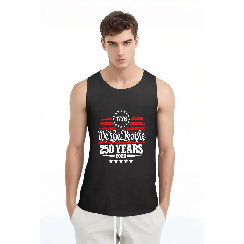 Mens Menswear Casual Sleeveless Tank - 250th Anniversary USA 1776 Tee, Fourth of July America Themed Top for 1776 Birthday Celebrations