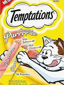 Temptations Creamy Puree Squeezable Lickable Wet Cat Treat Variety Pack, 0.42 oz. Tubes, Pack of 16