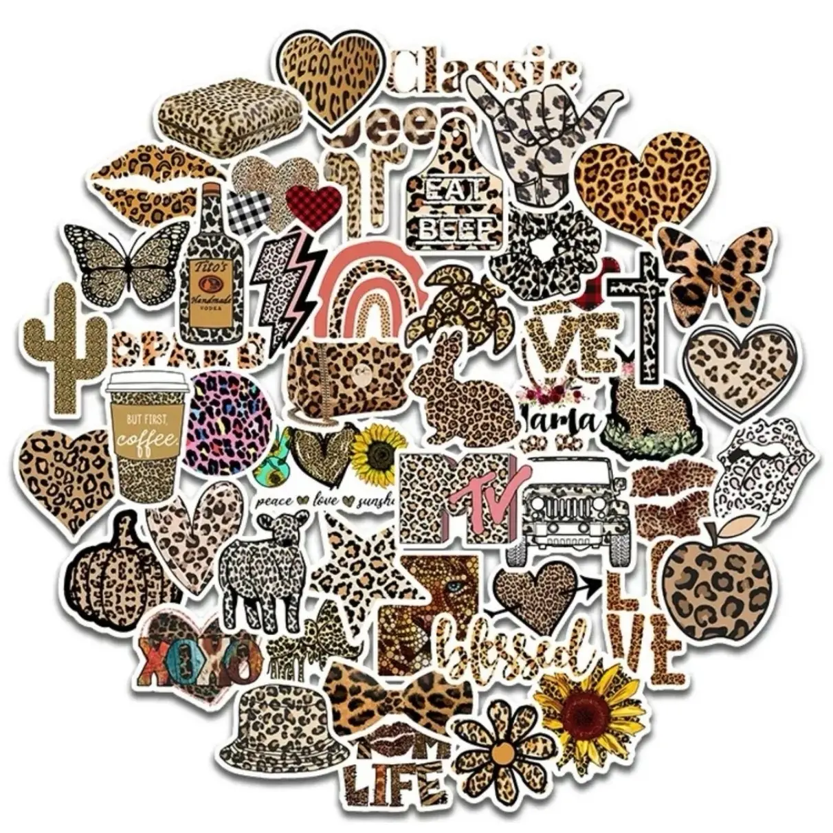 50 Leopard Print Stickers ~ Waterproof ~ No Duplicates ~ Great for Christmas!