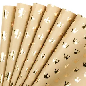 6 Sheets Kraft Paper Gift Wrapping Paper, Crown Lily Lion Patterns, Vintage Theme for Birthday Wedding Baby Shower, 17.5x30 Inches