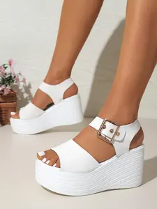 Women's Summer New Thick Sole Wedge Sandals Open Toe Platform Elegant Fashionable Minimalist Roman Shoes Comfortable Non-Fatigue Versatile Footwear