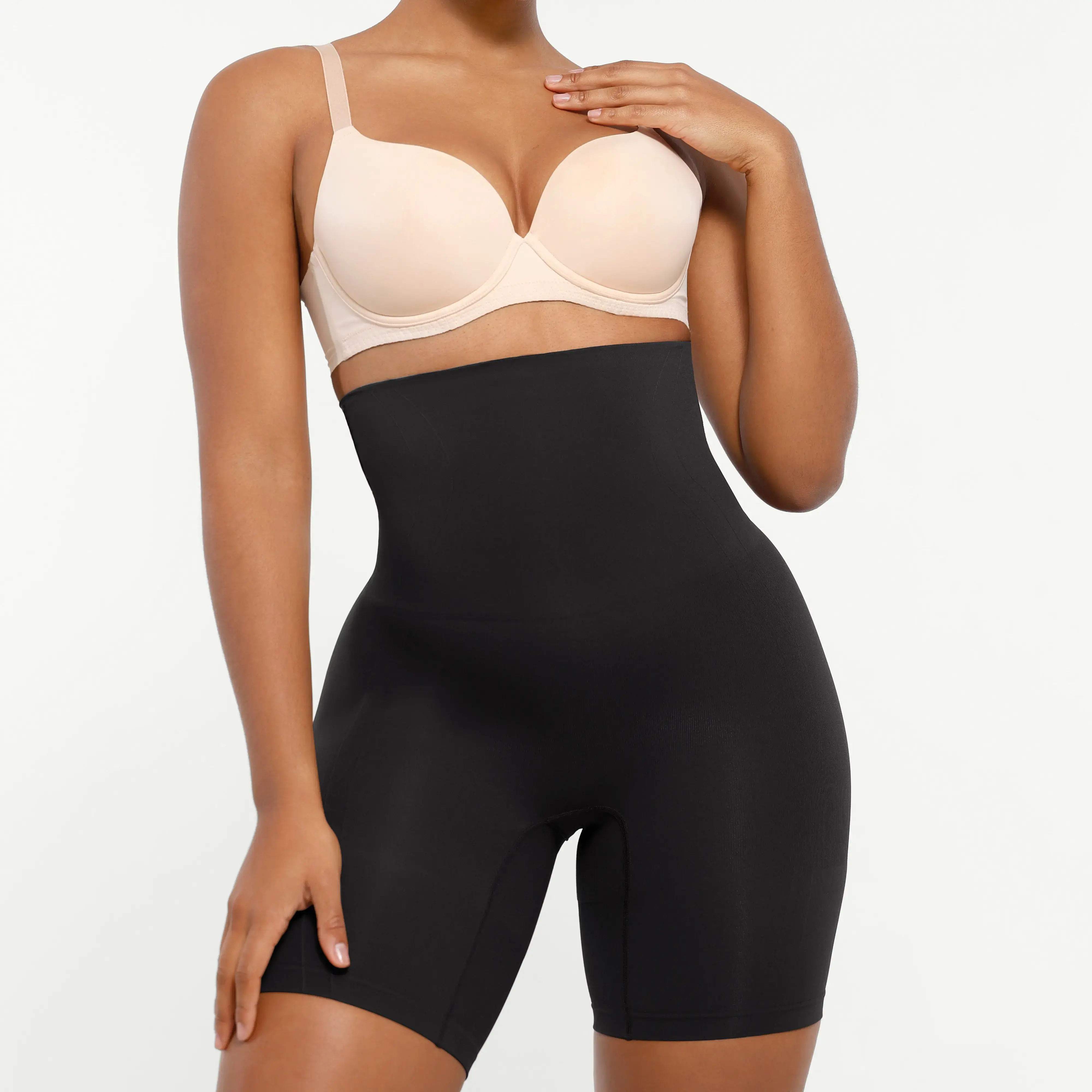 SHAPELLX Shapewear Sculpting Shorts for Women Seamless High Waisted Body Tummy Control Shaper Thigh Slimming Underwear Womenswear Black Fabric