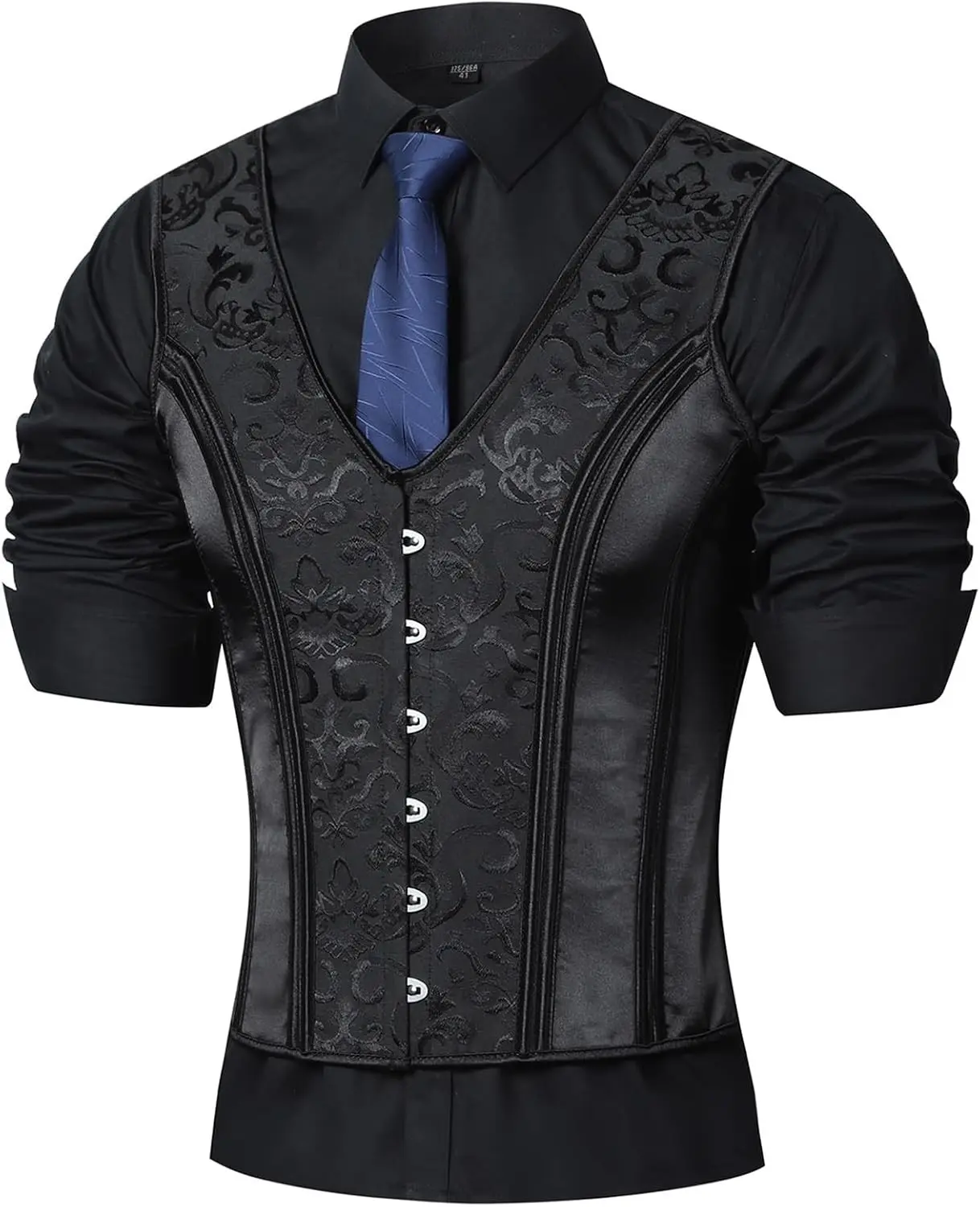 Men Vintage Lace Up Boned Black Formal Corset Waistcoat Vest Tops for Wedding Stage