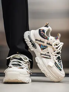 Men's Ethnic Retro Dad Sneakers, Platform Casual Breathable Splicing Thick Sole Elevated Casual Athletic Sports Shoes Trendy Versatile Outdoor Daily Walking Trainers, Footwear