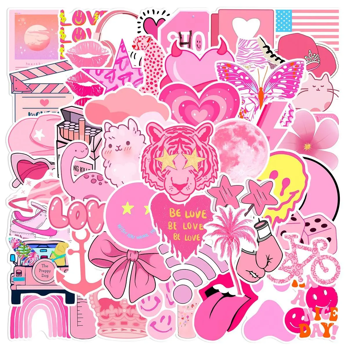 Pink Aesthetic Sticker, Self Adhesive Decorative Stickers, Sticker Sheets, DIY Decals for Water Bottle, Laptop, Smartphone Case, Cellphone, Scrapbooking, Journal Making, Cover, Accessories