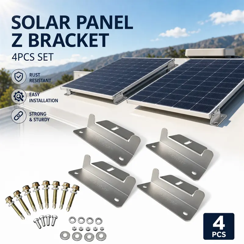4 Sets Adjustable Aluminum Z Bracket Kit for Solar Panels - Durable Corrosion-Free Alloy, Pre-Assembled with Bolts and Washers, Quick Setup, Stable Hold, DIY-Friendly, Fits RV & Boats, Home Supplies Mounting Brackets