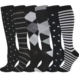 MhzyCaus 6 Pairs Knee High Compression Socks – Fashion Polka Dot Pattern, Lightweight & Breathable Comfort for Daily Wear and Party Looks Unisex Elastic athletic