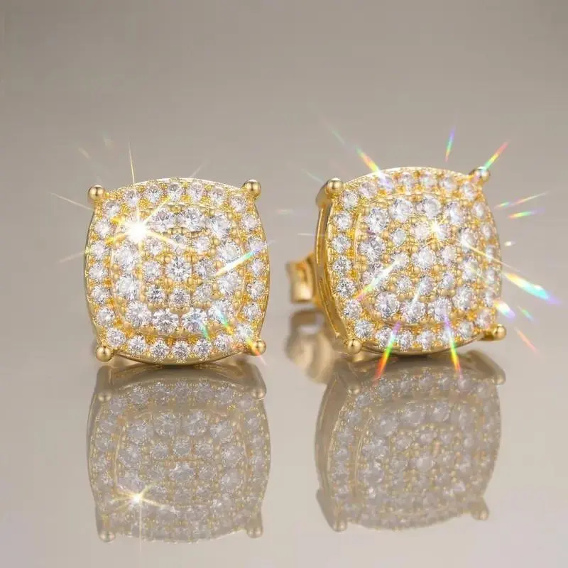 【2026 TREND ALERT】Hip Hop Oversized 12mm Full Pavé Stud Earrings | Micro Pave AAA Zircon | Luxury Geometric Square | Unisex Jewelry for Men & Women