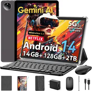 2026 Latest 10 Inch Android 14 Tablet PC, 14GB RAM+128GB ROM (2TB Expandable), 4G Cellular Dual SIM Slot, 5G WiFi, Octa-Core, 8000mAh Battery, GPS, 2 in 1 Tablet Bundle with Case Keyboard Mouse, 1 Year Warranty