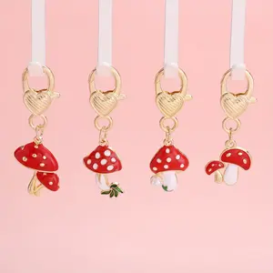 Alloy Enamel Mushroom Keychain, Detachable Lobster Clasp, Sewing Marker Clip, Ideal for Weaving and Sewing, 1/4pcs Set