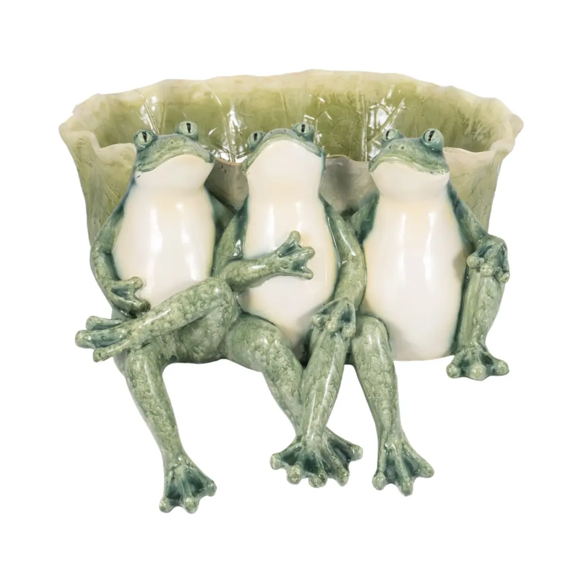 Sagebrook Home 20281 12 in. Whimsical Frog Trio Planter - Green, Outdoor Garden Frog Shaped Decorative Flower Pot