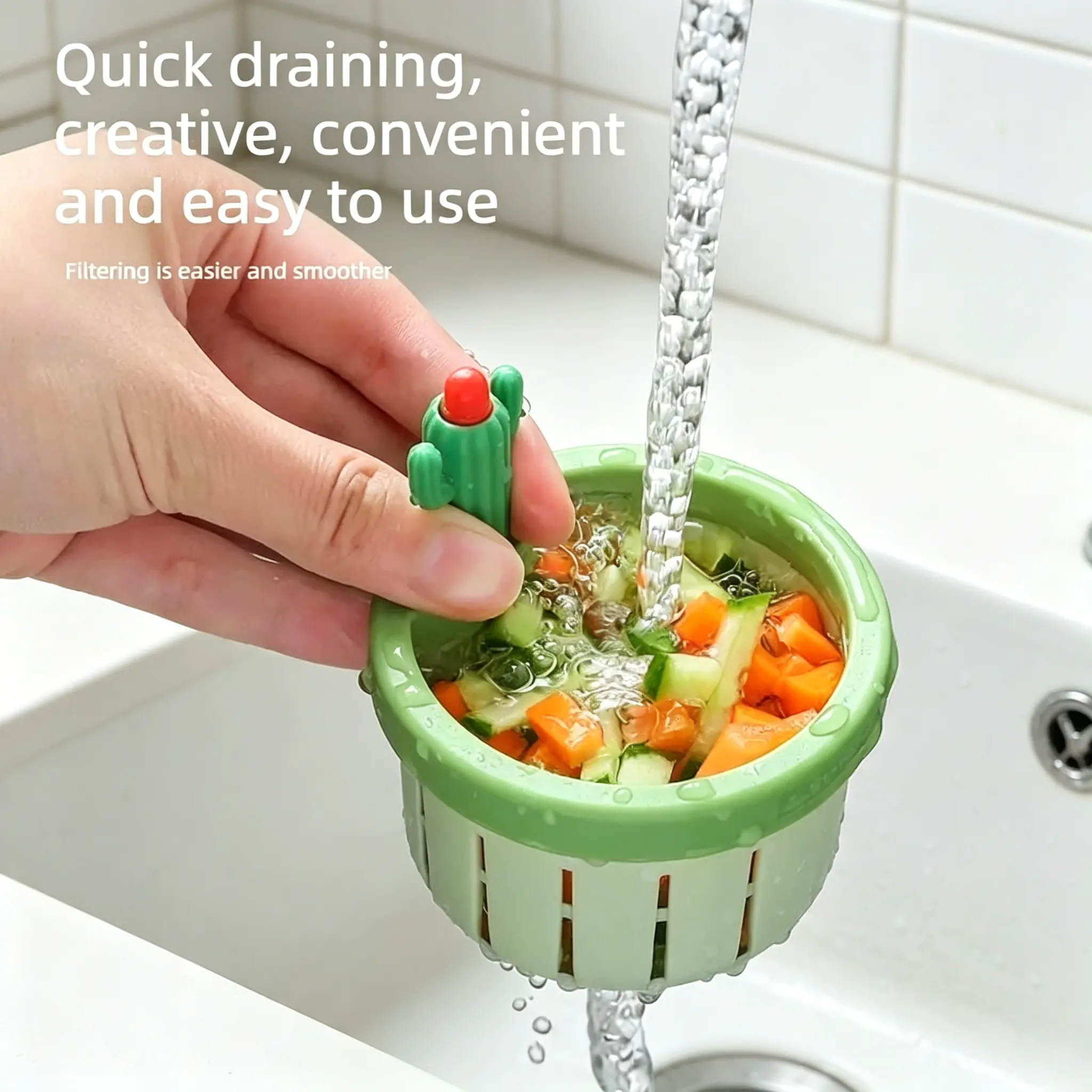 Cactus Sink Strainer, Cute Drain Filter Basket, Efficiently catches food scraps and garbage, practical durable accessory for kitchen sink, handwashing sink and daily household drainage protection