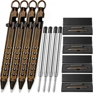 12 count Christmas Bolt Action Pen Sets Christmas  for Men 4 Hexagon Solid Brass Pens 8 Ink Refills EDC Pen Signature Pocket Size with 4  Box for Father Birthday (Retro Black)