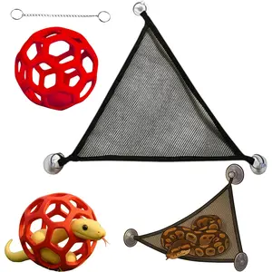 Enrichment Toys Ball with Hammock Jungle Gym Ball With Chain for Small Ball Python Corn Snakes Reptiles Climbing Accessories For Tank (Red, L)