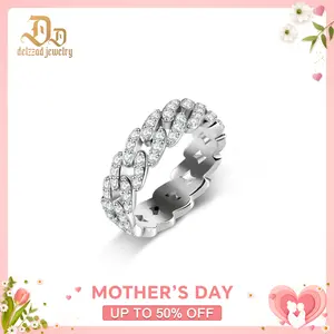 Delzzad 14K Gold-Plated 1.4ct Round Cuban Ring Synthetic Moissanite S925 Unisex Ring Perfect for Any Occasion & Everyday Wear Birthday Anniversary Valentine's Day Christmas Gift for Men Women