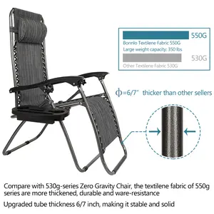 Infinity Zero Gravity Chair Pack 2, Outdoor Lounge Patio Chairs with Pillow and Utility Tray Adjustable Folding Recliner for Deck,Patio,Beach,Yard, Gray