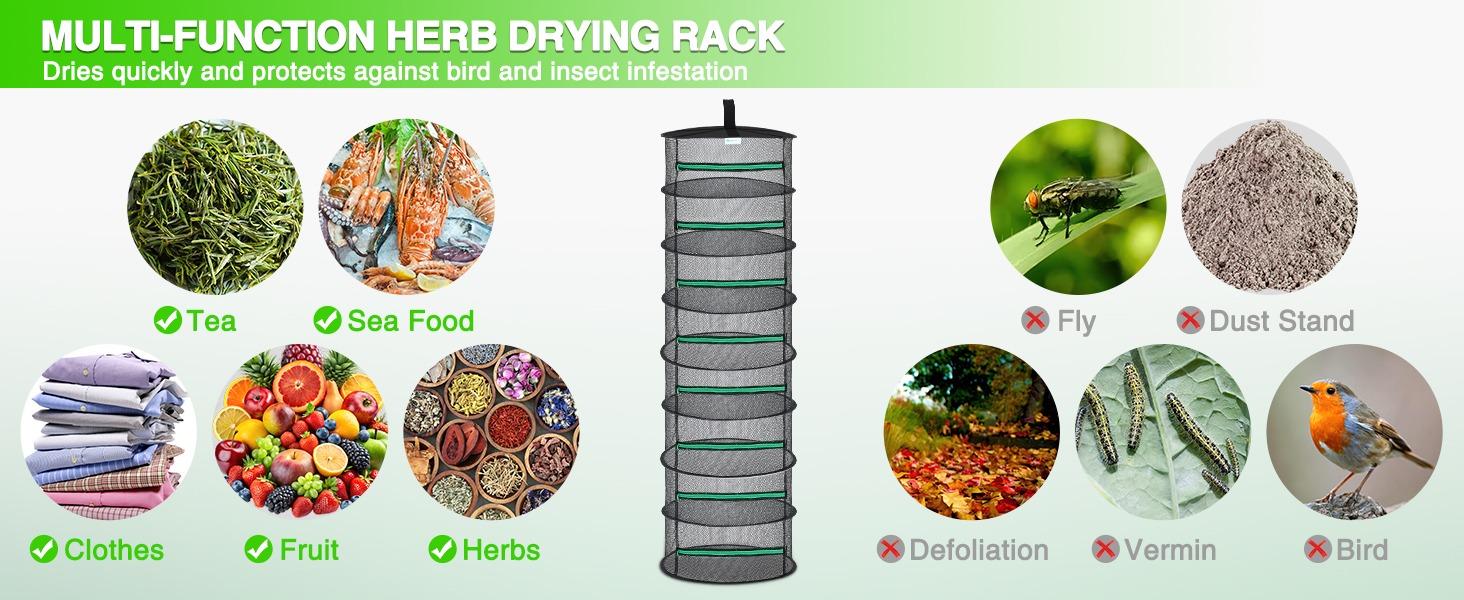 Yesker 8 Layer Herb Drying Rack Hanging Mesh Net Foldable Plant Drying Racks 24" Diameter with Green Zipper & Hook Dryer Hanging Rack for Herbs Seed Bud Fruit Clothes Grow Tent Closets Garden Outdoor Yesker 8 Layer Herb Drying Rack Hanging Mesh Net Foldable Plant Drying Racks 24" Diameter with Green Zipper & Hook Dryer Hanging Rack for Herbs Seed Bud Fruit Clothes Grow Tent Closets Garden Outdoor