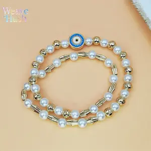 Hot Selling Hawaiian Style Pearl Flower Bracelet, Shell Five‑Petal Floral Beaded Bracelet, Elastic Stretch Bead Jewelry for Women Daily Wear