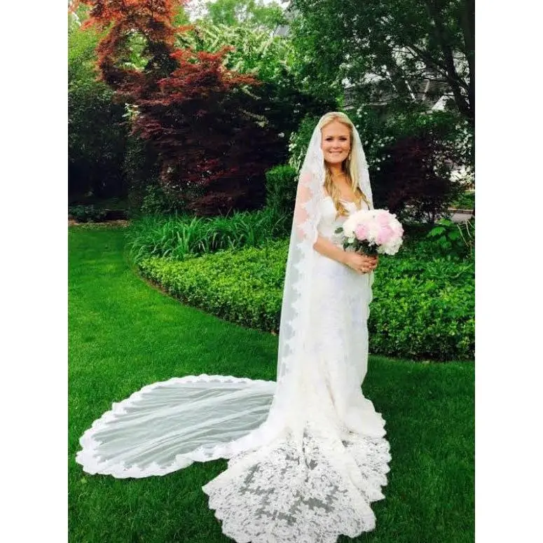 Cathedral Length Lace Wedding Veil Gathered at Top | VG1050