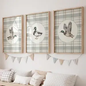 Mallard Duck Nursery Farmhouse Decor, Boy Nursery Print Set of 3, Cottage Core Poster