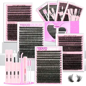 YIDUO 1094 Pcs Clusters Lashes Kit 8 Styles Lash Bottom A-B/Fairy A-B/40D/60D/80D/Volume Lashes Eyelash Extensions 5-18mm D-Curl With Lash Bond and Seal*2, Lash Remover, Lash Tweezers, Eyelash Brush DIY at Home Eyelash Extensions Set