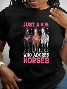 100% Cotton Unisex Just A Who Adores Horses Equestrian Horseback Riding T-Shirt Graphic Printed Casual Round Neck T shirt