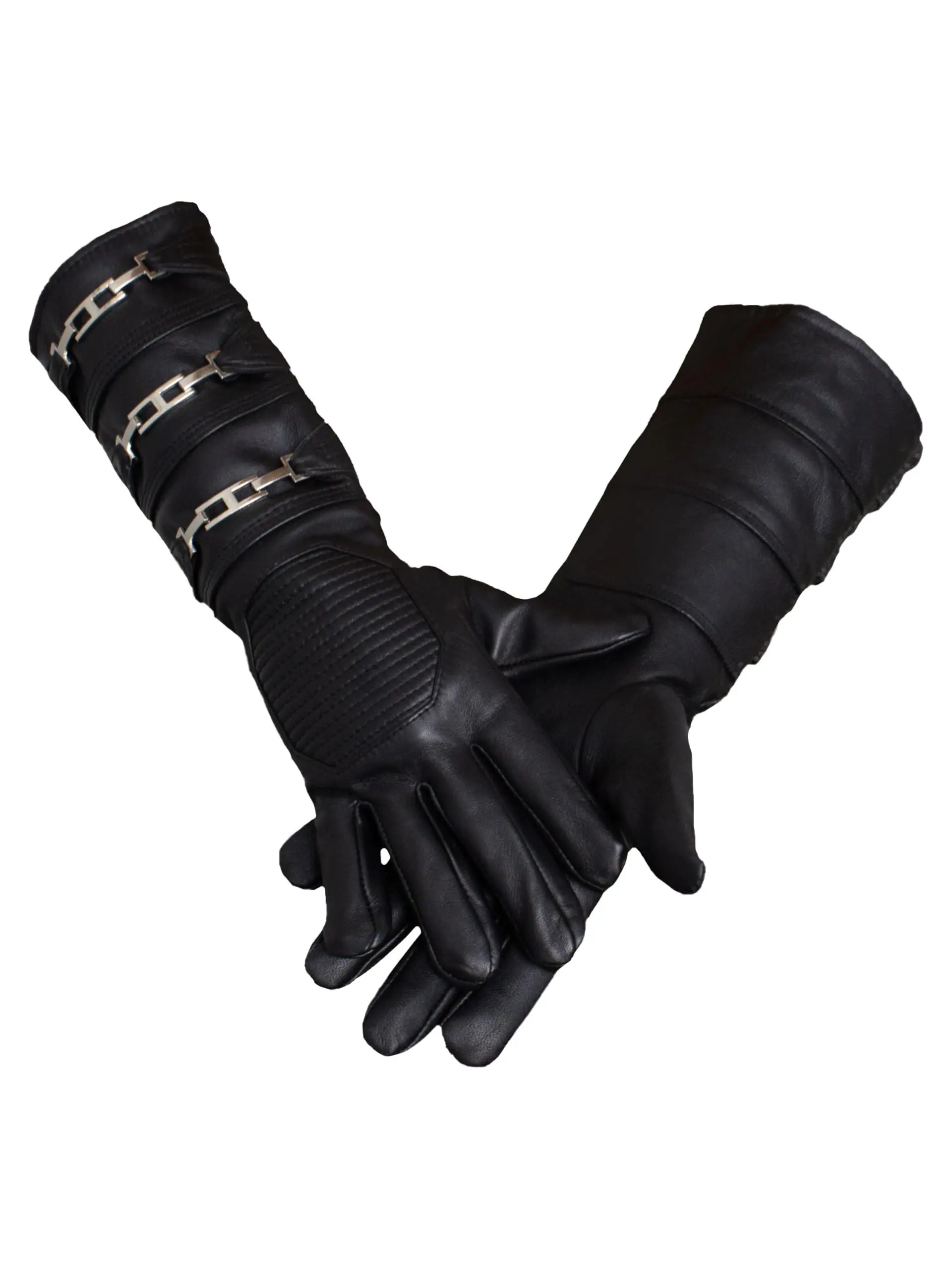 URBAN BUCK Real Sheepskin Leather Sky Gauntlet Costume Glove - Regular Fit Long Arm Cuff Mens Unlined Cosplay Gloves Set