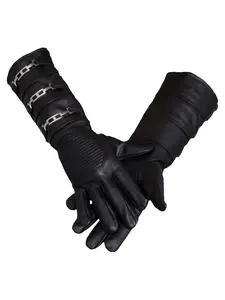 URBAN BUCK Real Sheepskin Leather Sky Gauntlet Costume Glove - Regular Fit Long Arm Cuff Mens Unlined Cosplay Gloves Set