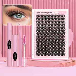 280pcs 50D Lash Cluster Eyelash Extensions with Glue Remover and Tweezer Lash Kit Lash Clusters 9-16mm Mixed D Curl Cluster Eyelash Extension, Summer Makeup