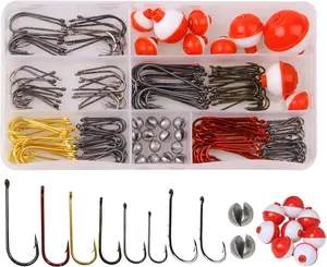 Fishing Tackle Box Kit Beginners Equipment, 215 count Include Fishing Hooks, Bobbers, Split Shot Sinker Weights, Starter Kit for Artificial and Live Baits Trout Panfish