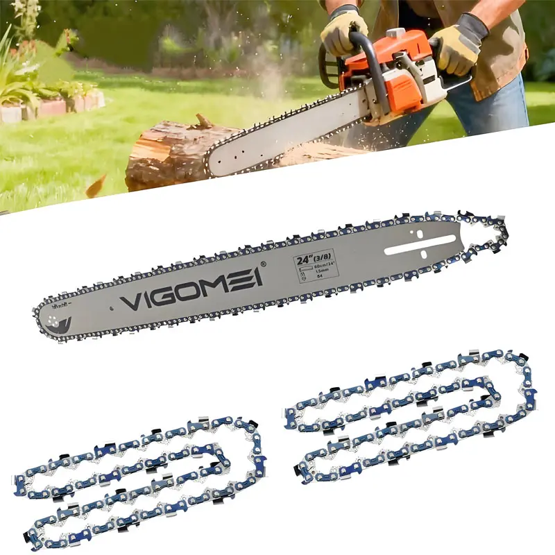 Universal Gas Chainsaw Guide Bar & Chain Accessory Kit - 1 Guide Bar, 2/3 Pcs Saw Chains, 16/18/20/22/24 in Sizes, 3/8" Pitch, .058" Gauge, Heavy-Duty Metal Components, Low-Kickback, Ideal for Timber Cutting