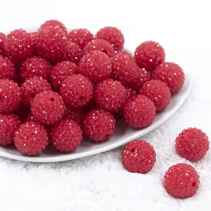 20mm Red with Clear Rhinestone Bubblegum Beads