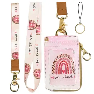 lanyards for id Badges, Lanyard Wallet for Women,Fashion Badge Holder with Zipper（Be Kind）