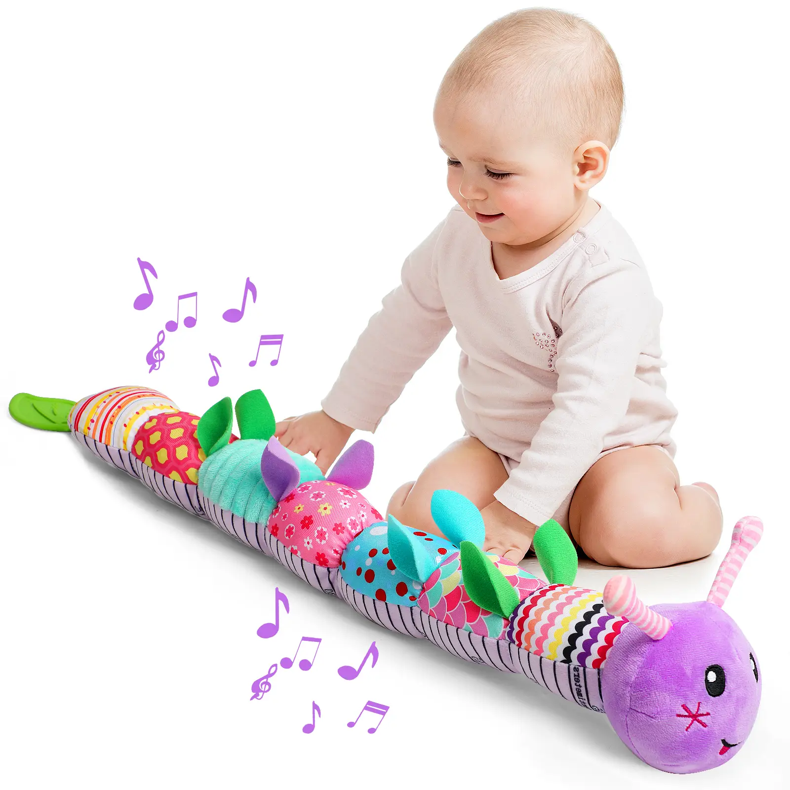 Newborn Baby Girl Gift Toys ,Infant Tummy Time Toys,Musical Stuffed Animal with Multi-Sensory Crinkle, Rattle and Textures,Baby Boy Girl Gifts,Purple