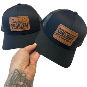 Somebody's Problem Couples Matching Adjustable Snapback Hat Bundle - His & Her Unisex Funny Baseball Caps, Casual Trendy Summer Hats with Humorous Patch & Concealed Ponytail Design for Outdoor Use, Black