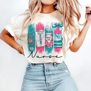 Nurse Coquette Nursing Life Tee, Nurse Week Floral Shirt, Brushstroke Nurse's Day Gift, Crewneck Cotton Shirt for Women