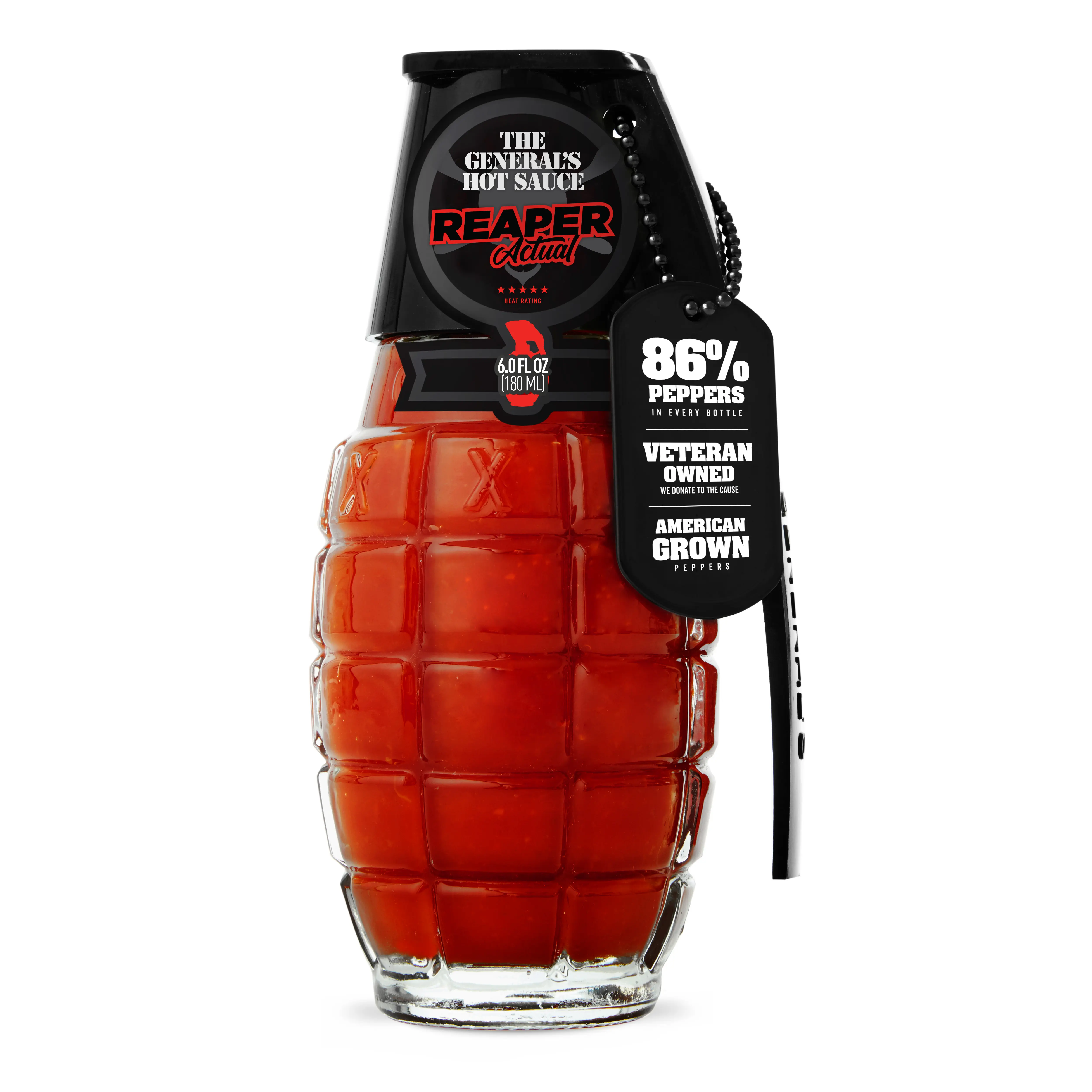The General's Hot Sauce Reaper Actual 6oz Fiery Carolina Reapers Cayennes & Chipotle Seasoning Gourmet Sauce American Grown All Natural Flavor Spicy Sauce 86% Peppers Vegan Gluten Free Veteran Owned